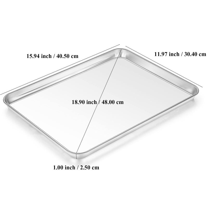 Yododo Baking Sheet, Yododo Stainless Steel Cookie Sheet Toaster Oven Tray Pan Rectangle Size 16 x 12 x 1 inch, Non Toxic & Healthy, Superior Mirror Finish & Easy Clean, Dishwasher Safe - Image 2